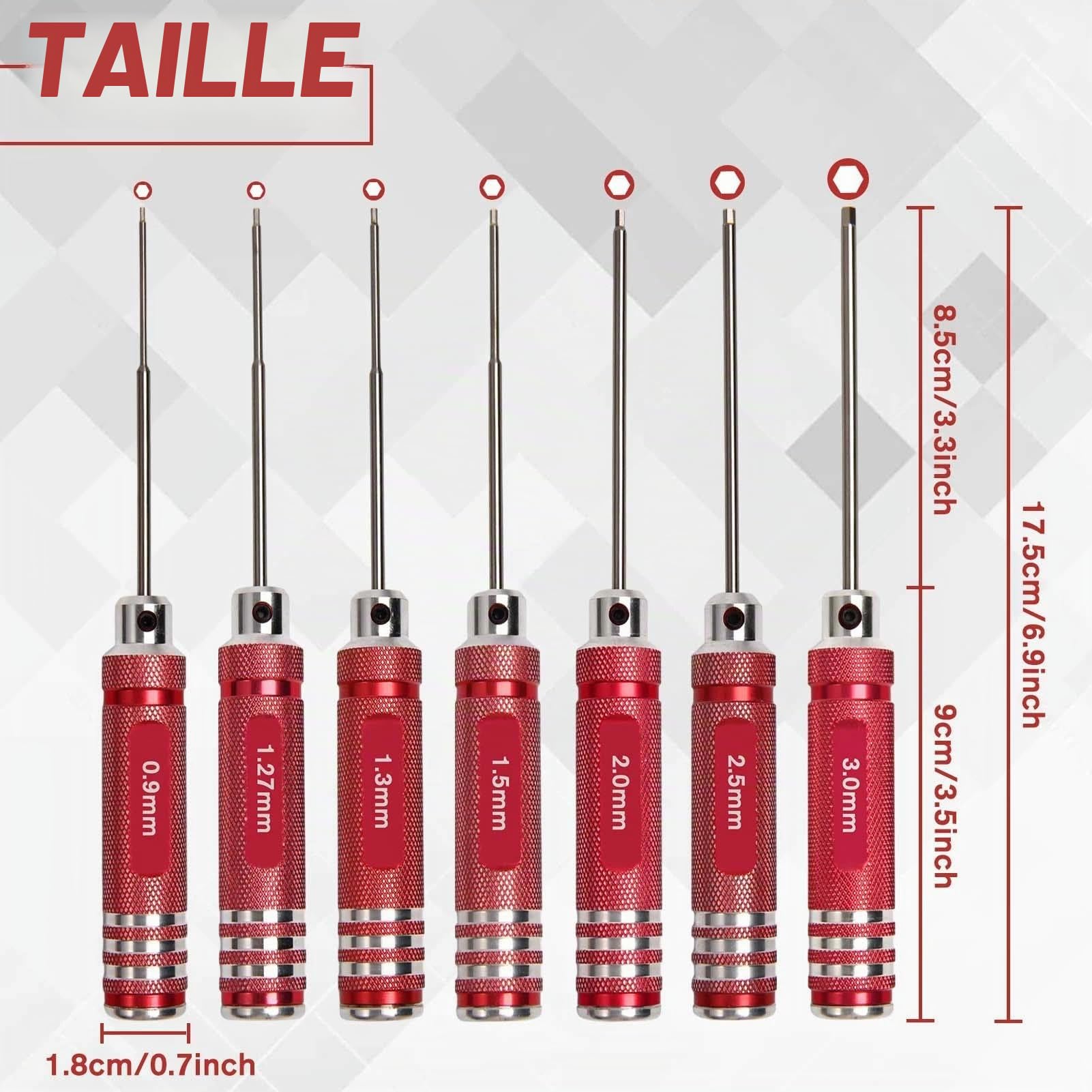 LEONTOOL Set 7 tournevis hexagonaux RC 0,9-3,0 mm alu