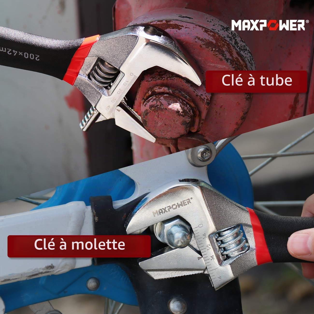 MaxPower Clés à Molette 150+200 mm Lot de 2 Cr-V