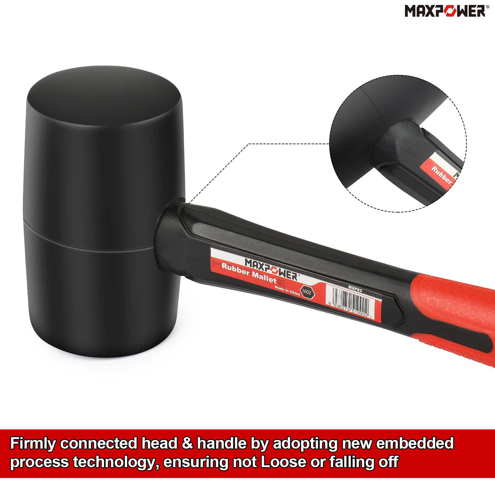 MaxPower Outils de frappe maillet noir 335 mm 454 g