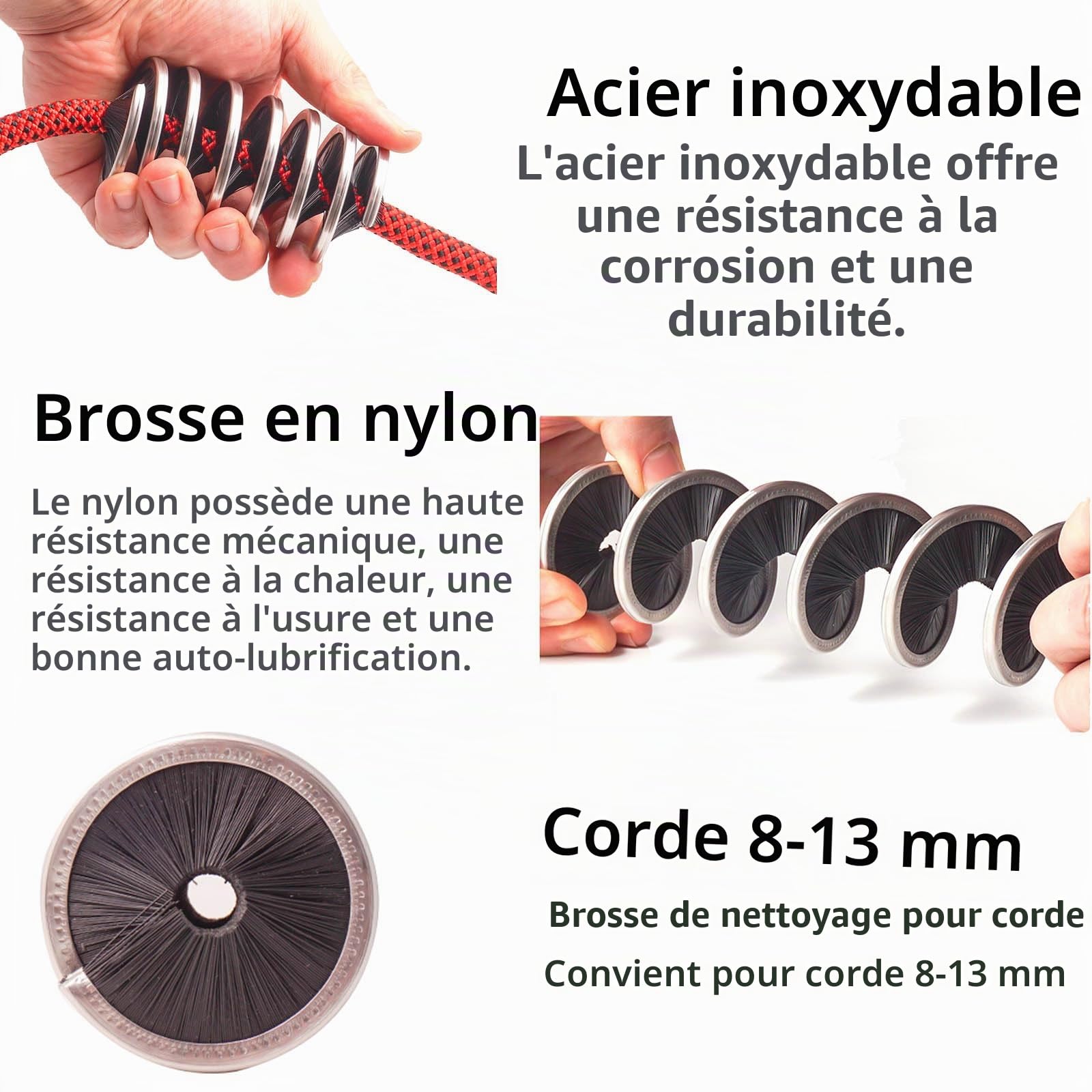 OUKENS Brosse Corde Escalade Nylon Inox 8-13 mm