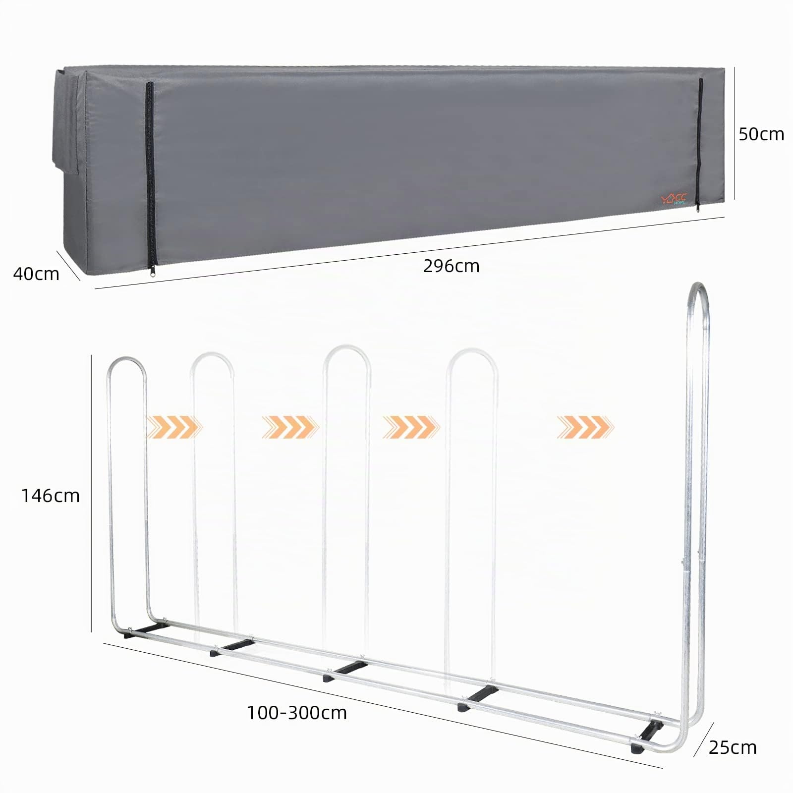 CCLIFE DIY Tools range-bûches métal bâche bois 25-40 cm