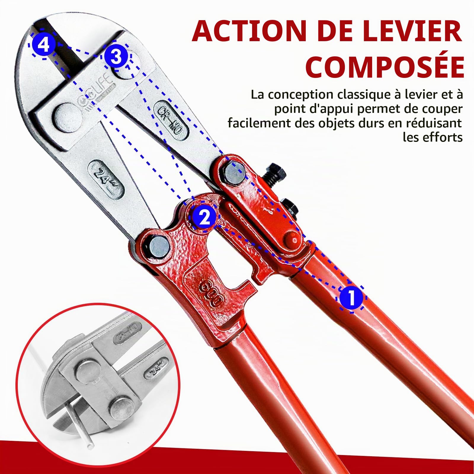 CCLIFE DIY Tools coupe-boulons 600mm 8mm Cr-Mo