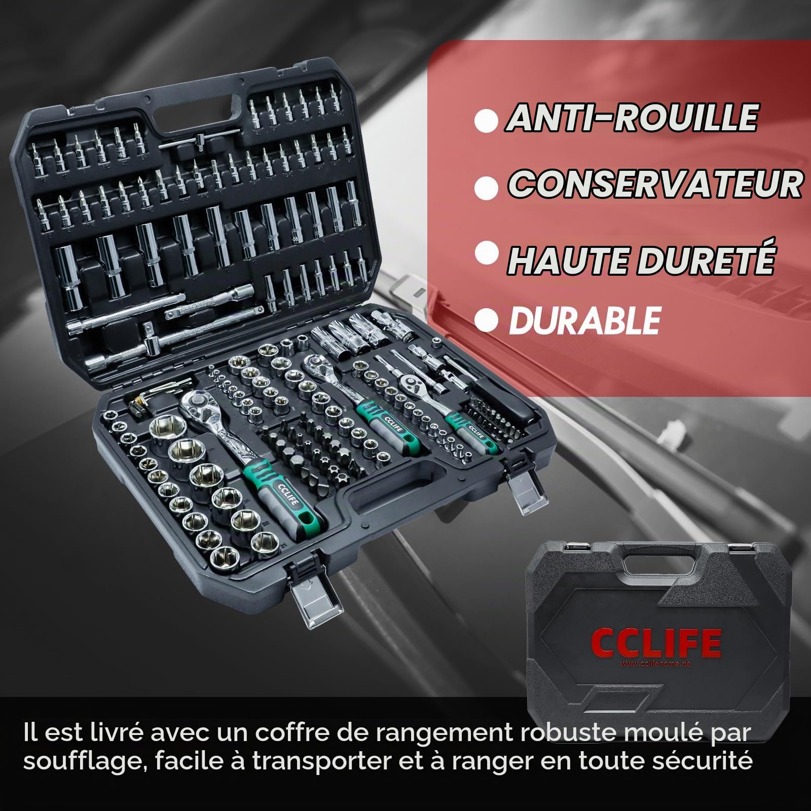 CCLIFE Coffret Douilles 187 Pièces Cliquet 72 Dents CR-V