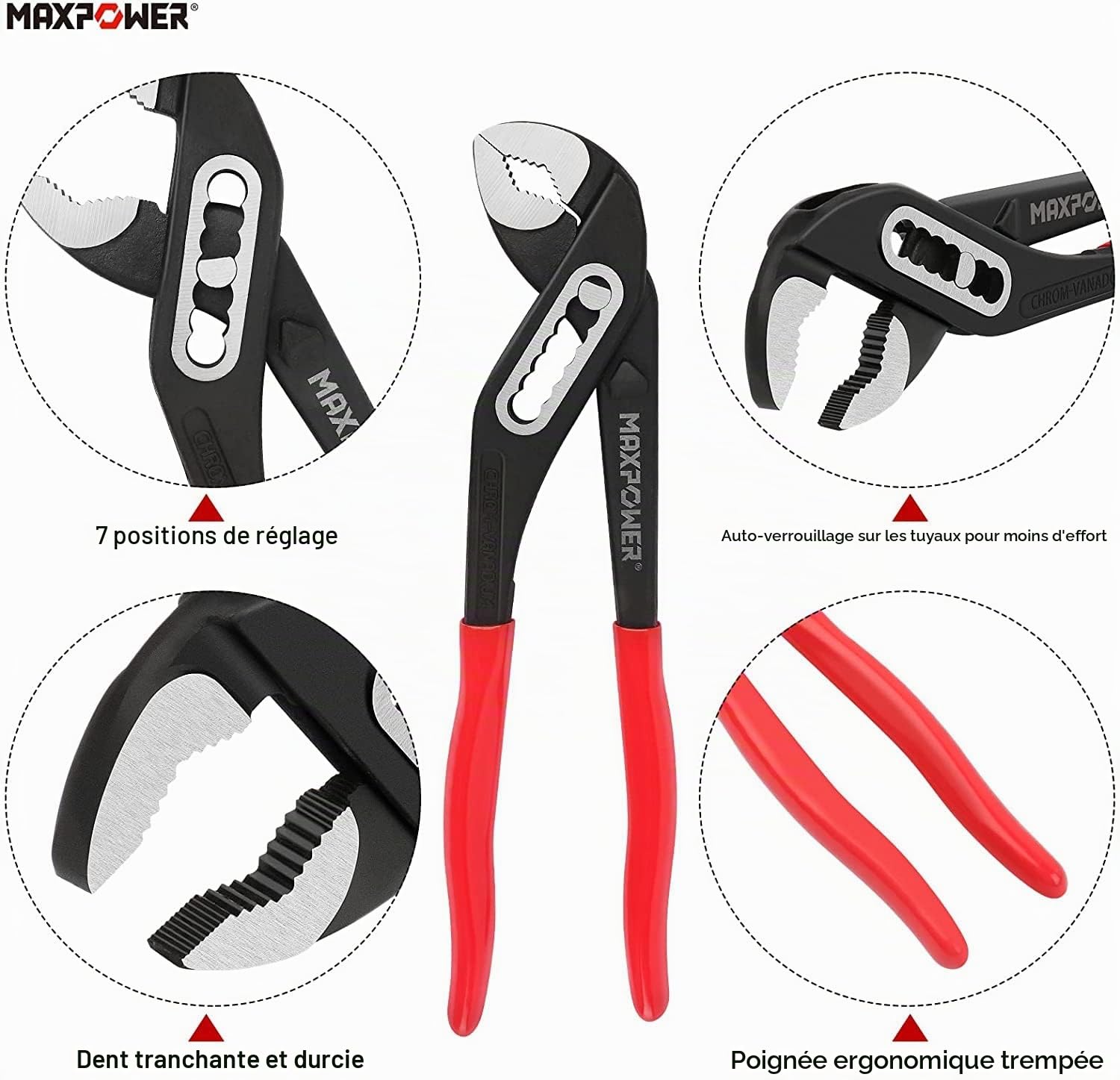 MaxPower Outils plomberie pince multiprise 250mm 90mm Cr-V