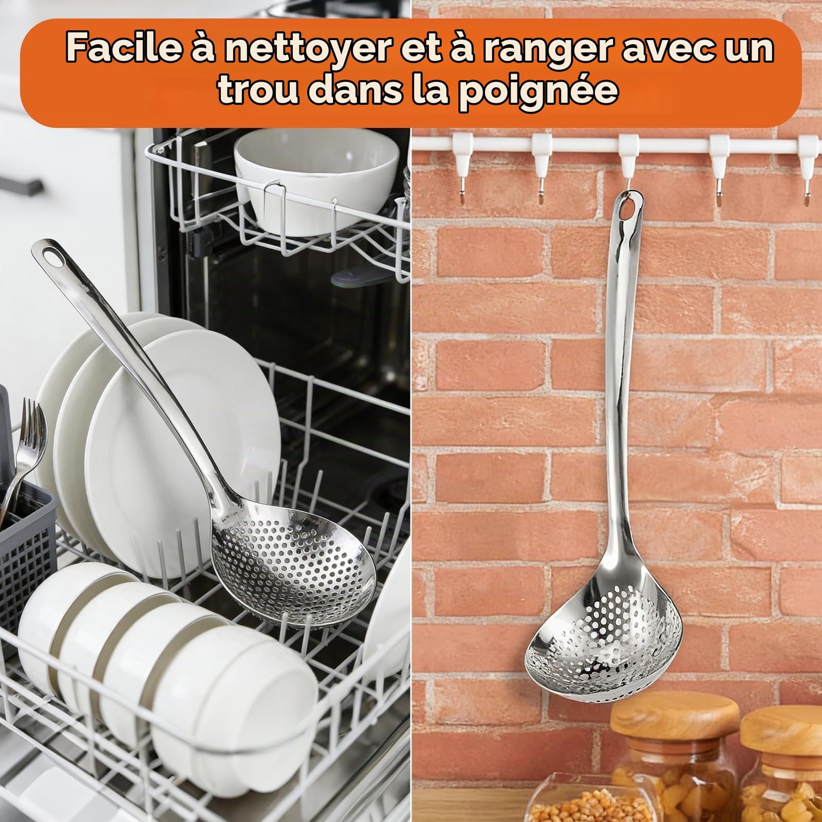 OUKENS Écumoire Inox 30 cm Lot de 2 Acier Inoxydable