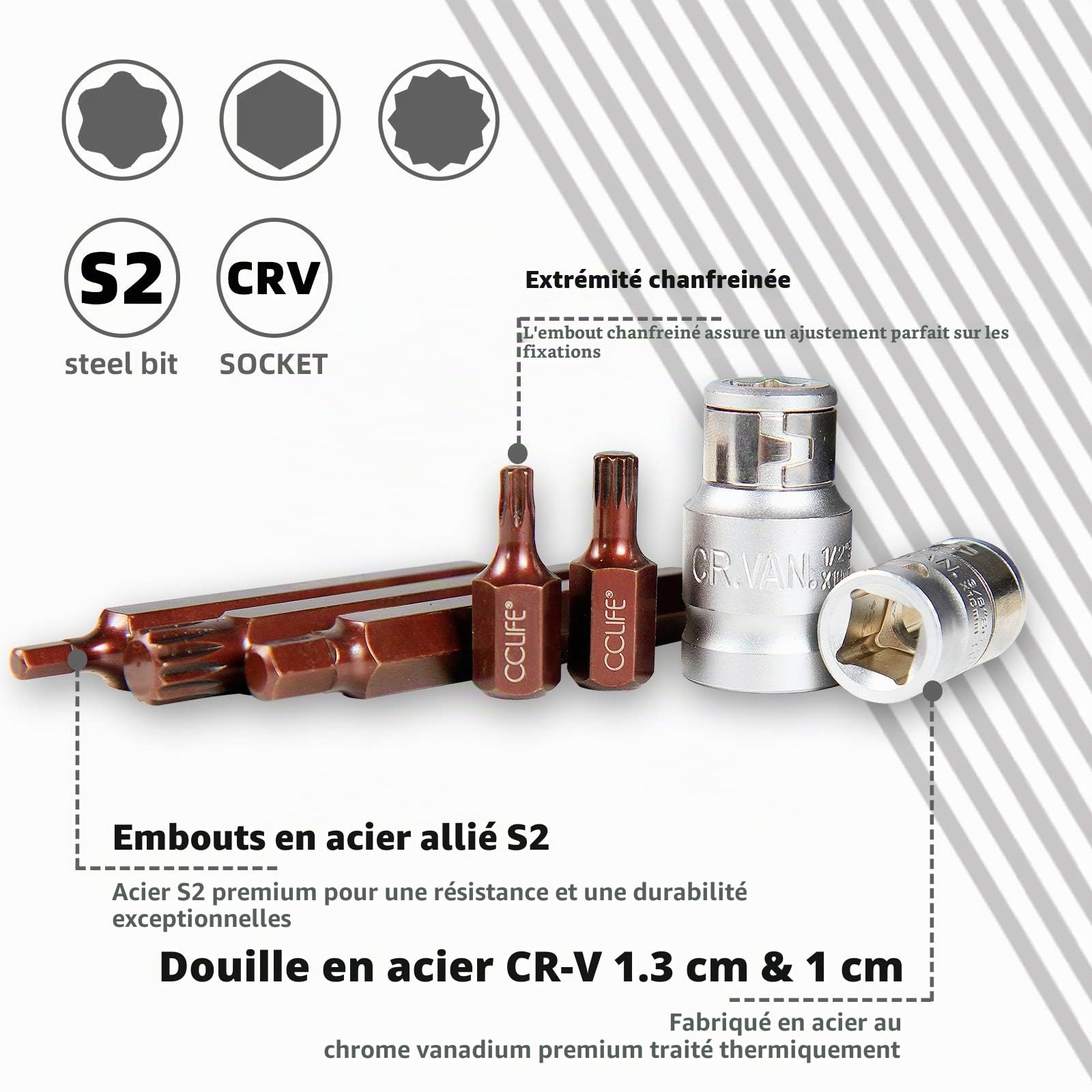 CCLIFE Socket and Bit Sets jeu 40 embouts S2 Torx XZN Hex