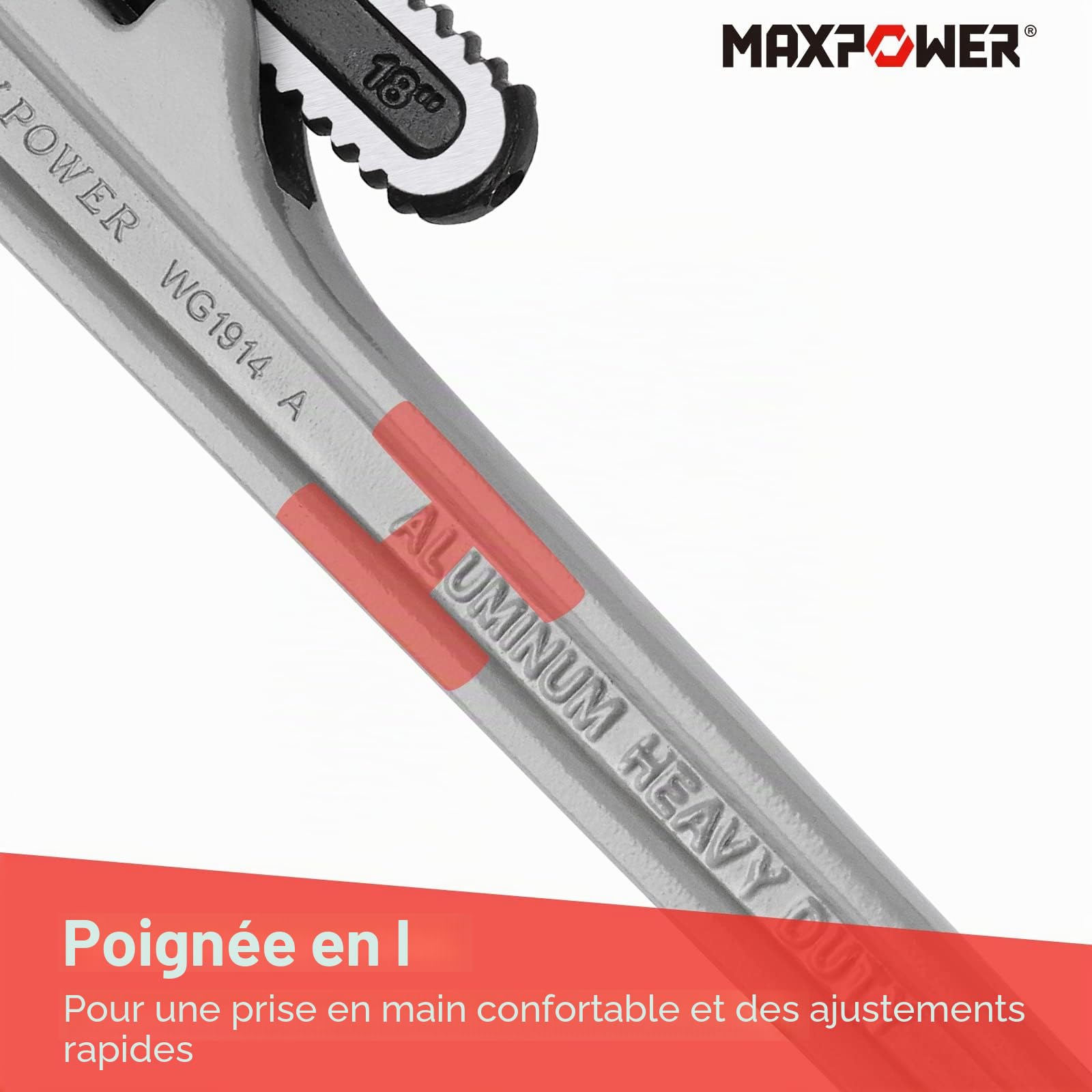 MaxPower Outils plomberie clé Stillson alu 450mm 18"