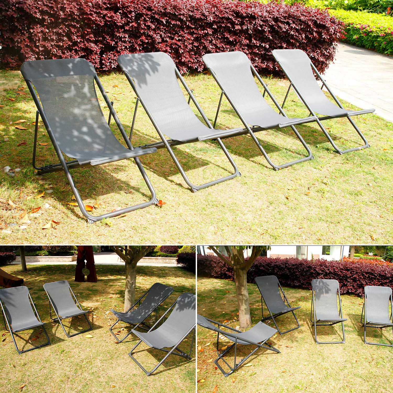 CCLIFE DIY Tools Chaise Pliante Plage Gris Foncé Lot 4 3 Positions