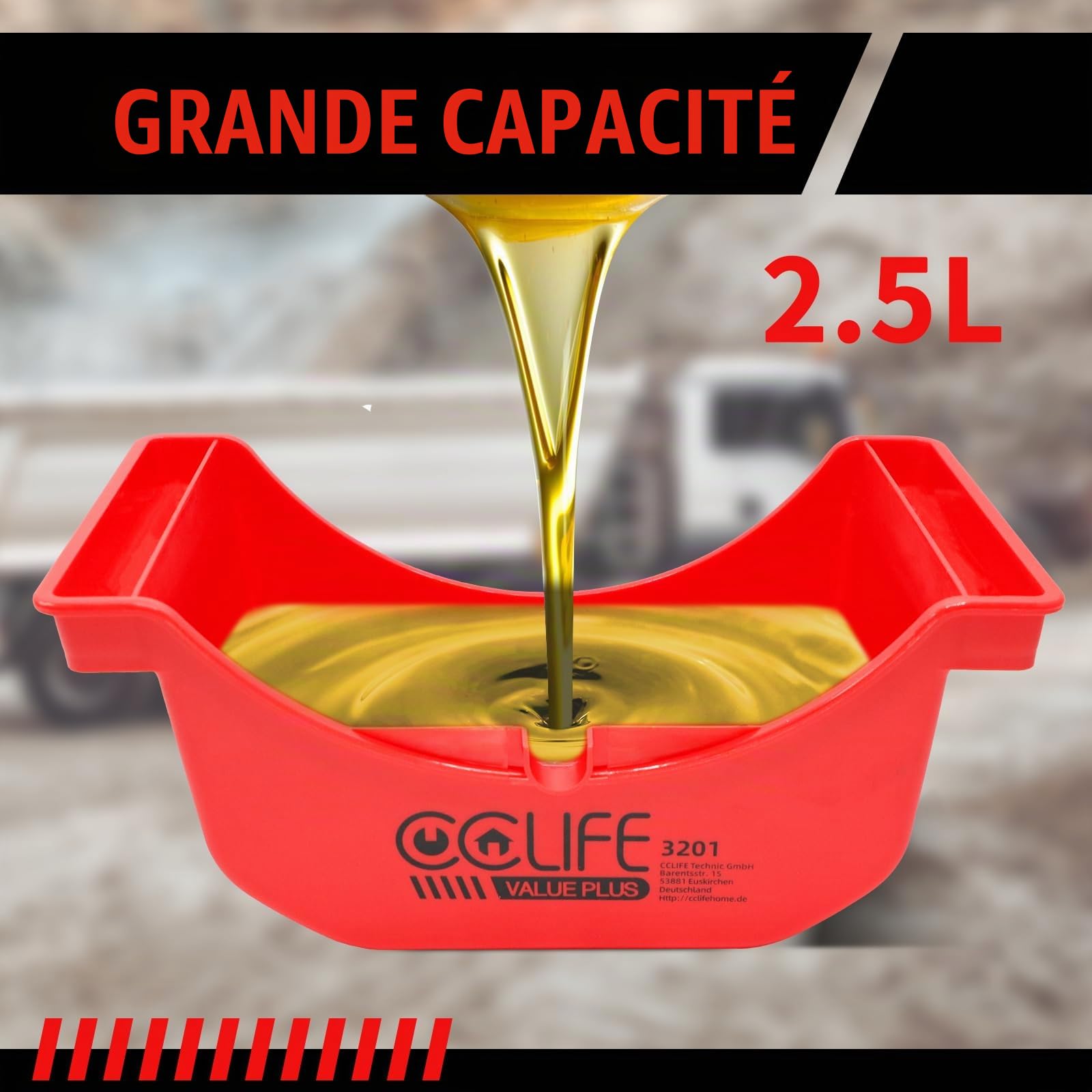 CCLIFE Oil Tools bac récupération huile 2,5 L lot 2 pcs camion