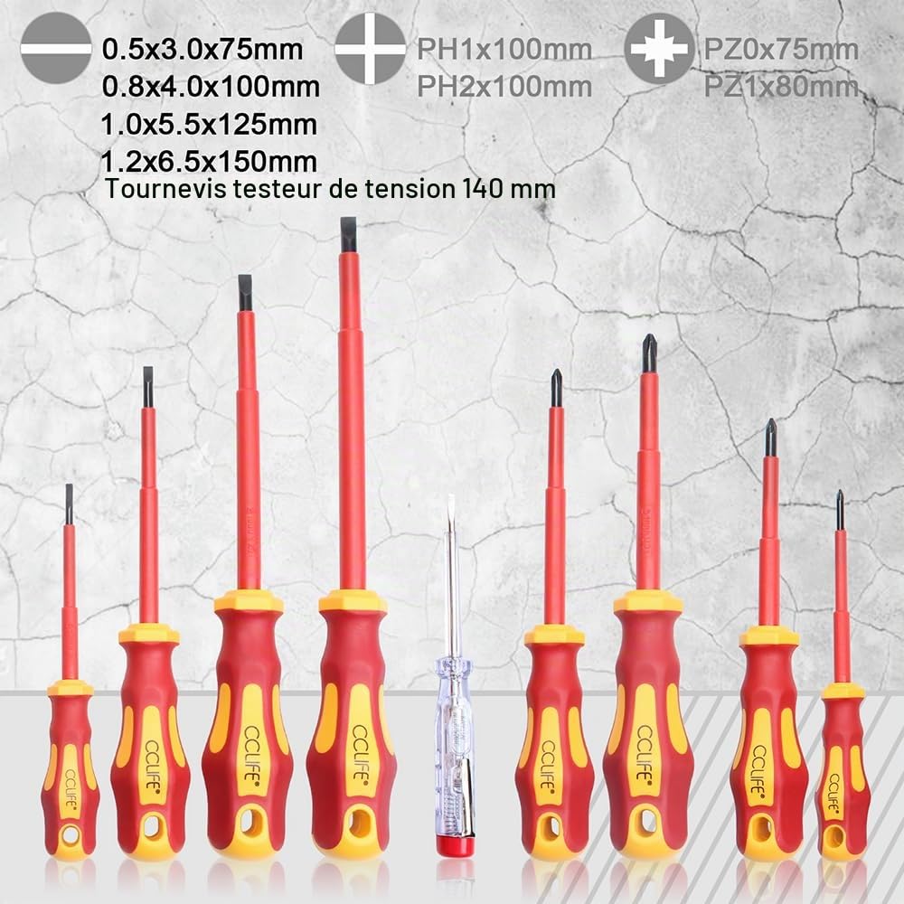 CCLIFE Screwdriver Sets tournevis isolés VDE 1000V lot 9