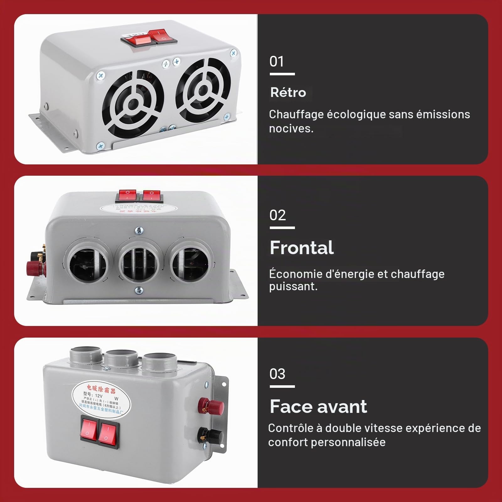 OUKENS chauffage voiture 12V 600W-800W désembuage 3 sorties