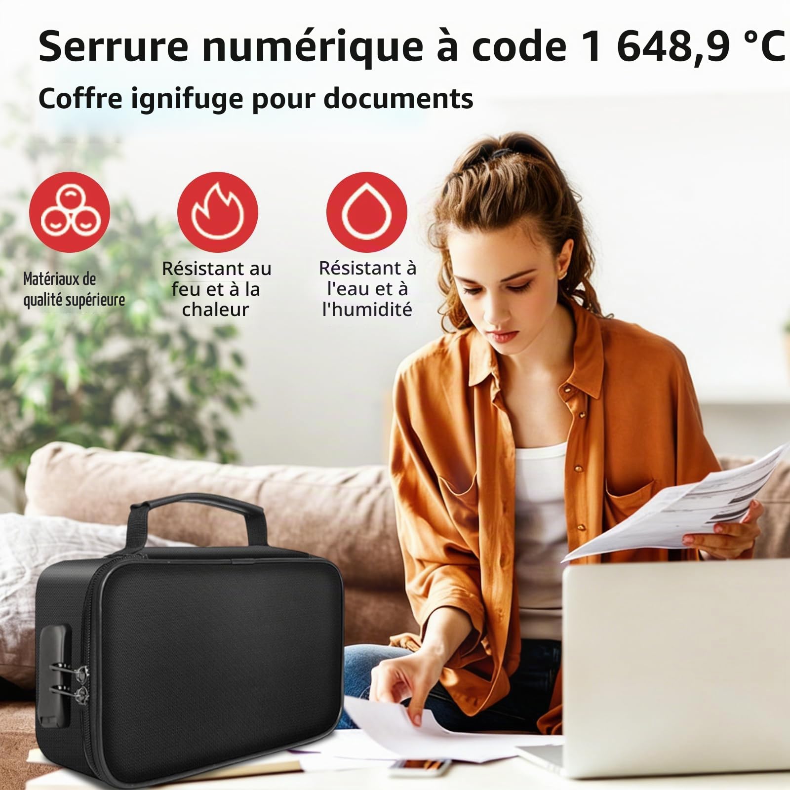 OUKENS Cuisine maison pochette documents noire 24x14x7 ignifugée