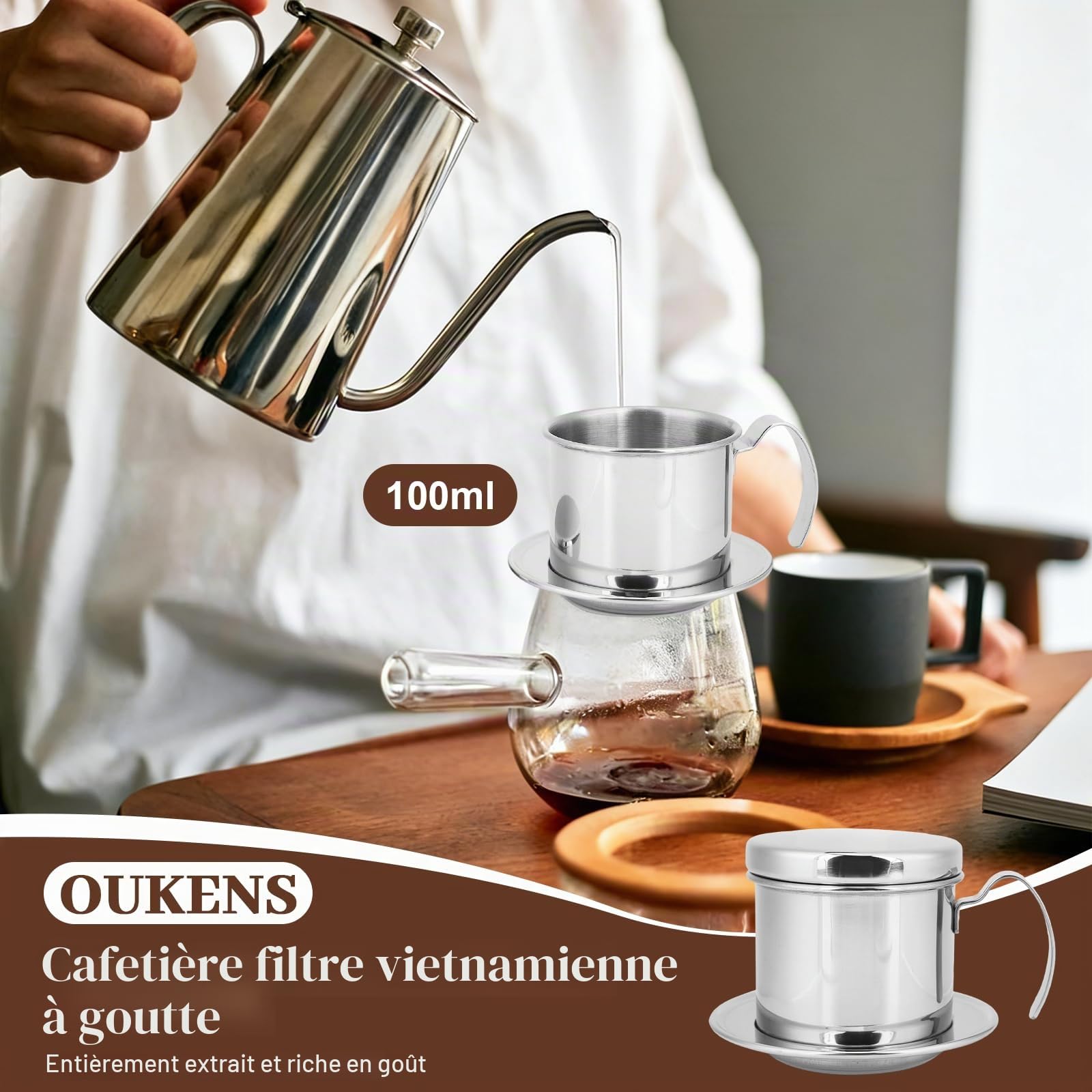OUKENS Filtre Café Vietnamien Inox 100 ml 1 Tasse Réutilisable