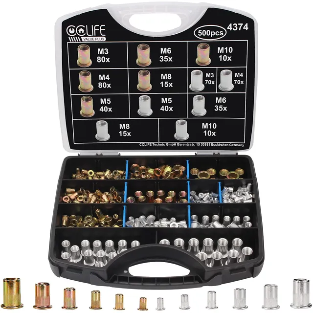 CCLIFE Rivet Guns écrous rivet acier zinc 500 pièces M3-M10