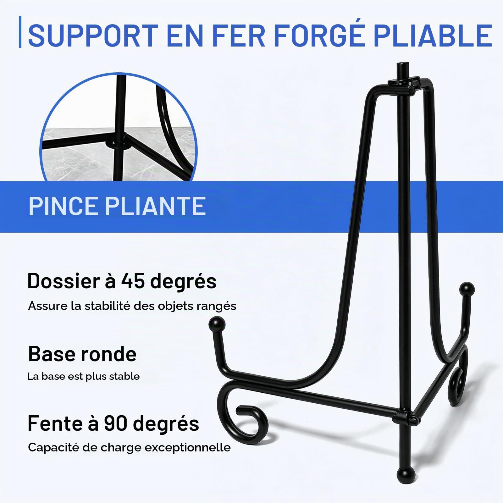 OUKENS Chevalet Fer Support Assiette 10 Pouces Noir