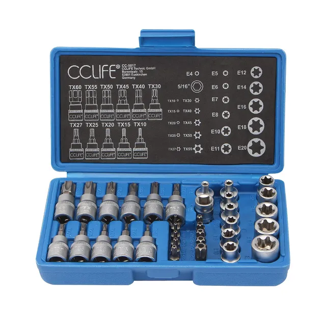 CCLIFE Socket and Bit Sets coffret torx E4-E20 T10-T60 34 pcs