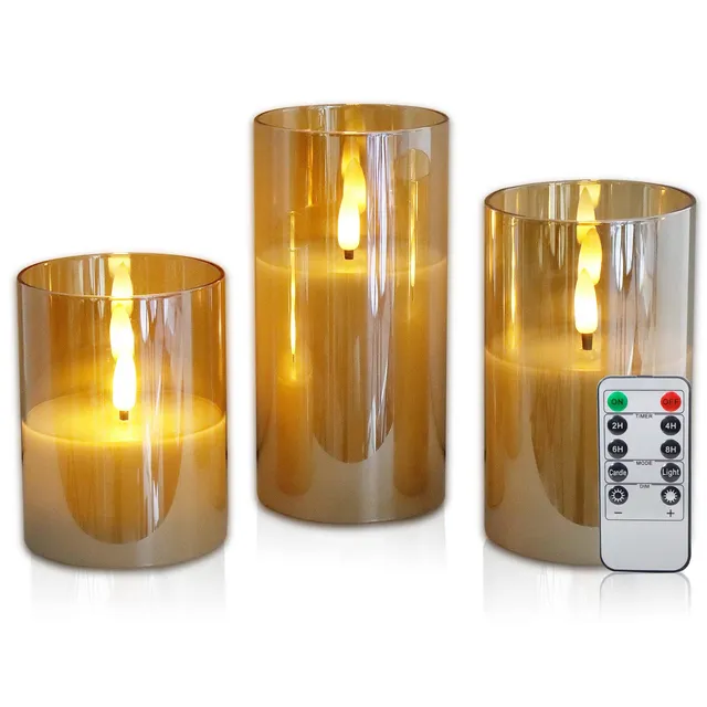 CCLIFE DIY Tools bougies LED verre doré 3 pièces télécommande