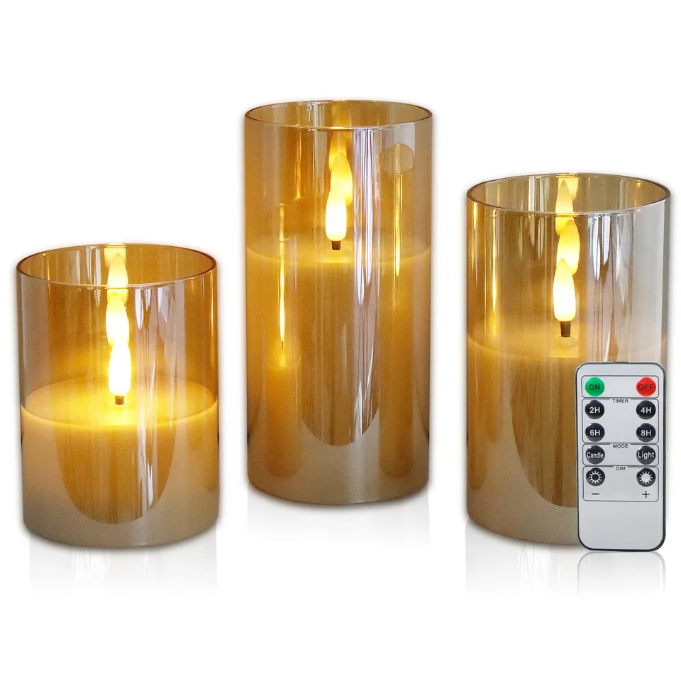 CCLIFE DIY Tools bougies LED verre doré 3 pièces télécommande