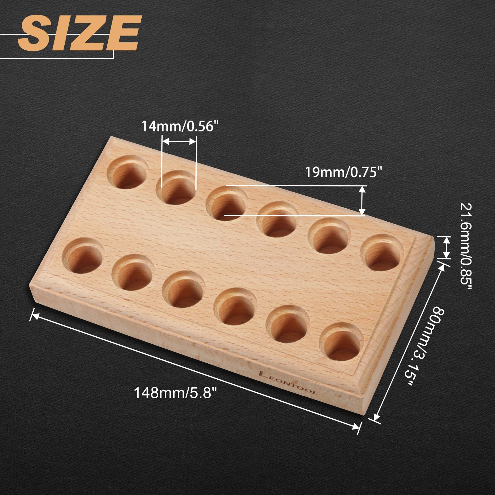 LEONTOOL Bloc bois 12 trous rangement pinces 80x148 mm
