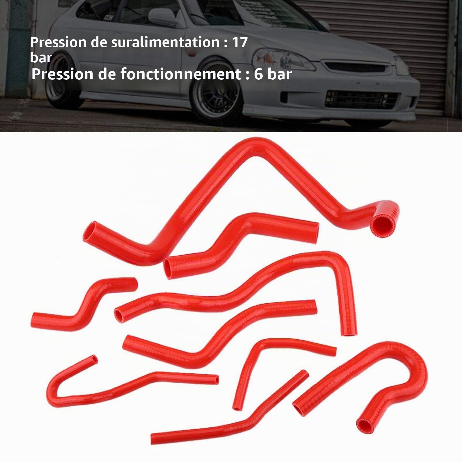 OUKENS Kit Durite Radiateur Silicone Civic D15 D16 Rouge 9 Pcs