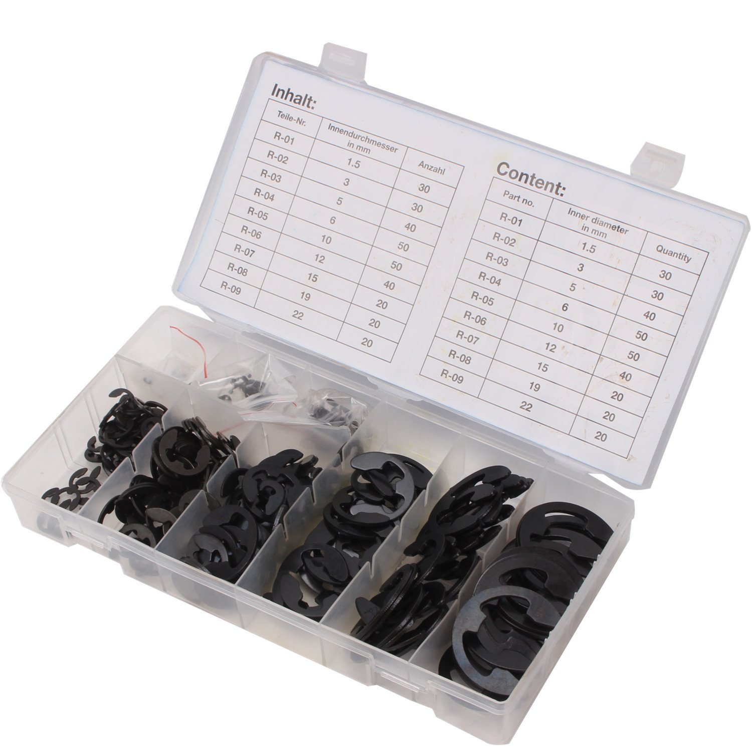 CCLIFE DIY Tools Coffret 300 Circlips en E M1.5-M22