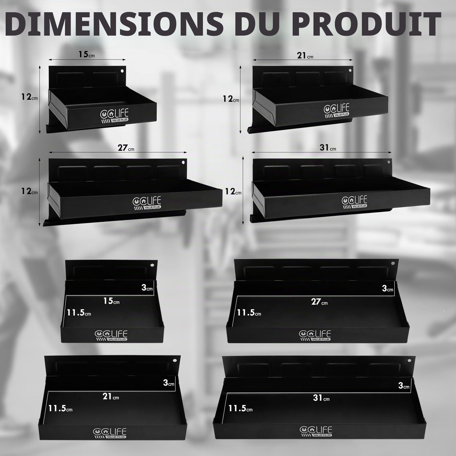 CCLIFE DIY Tools étagère magnétique lot de 4 atelier 150-310 mm