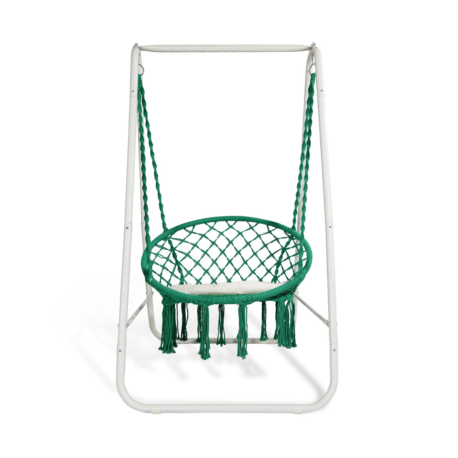 CCLIFE Fauteuil suspendu macramé vert 100 kg avec support