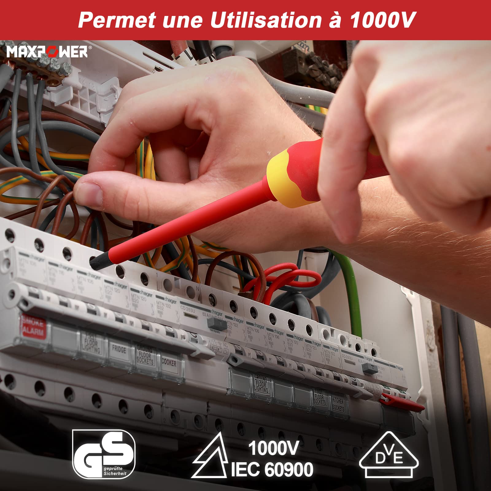 MaxPower Outils isolés 7 tournevis 1000V VDE + testeur