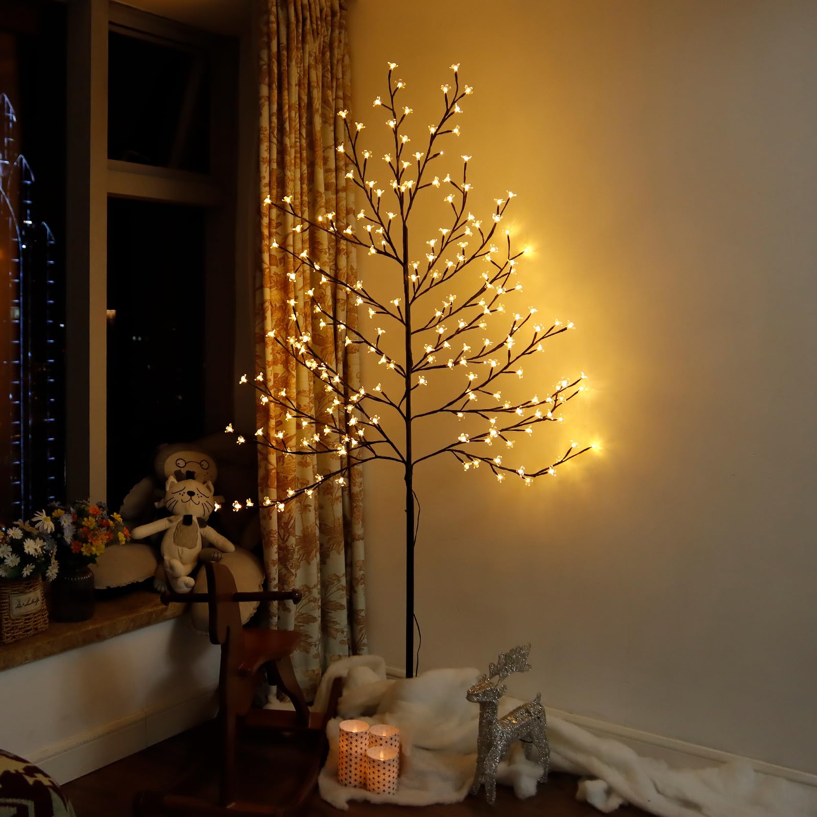 CCLIFE DIY Tools arbre cerisier lumineux 180 cm 200 LED blanc chaud