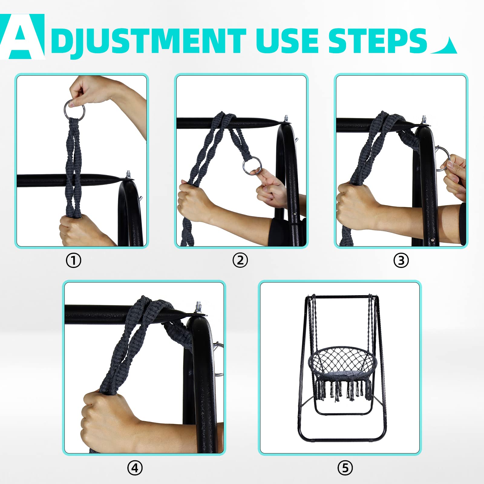 CCLIFE Fauteuil suspendu macramé gris foncé 100 kg support