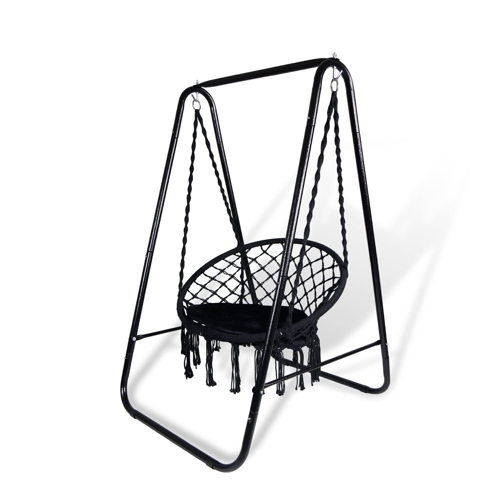 CCLIFE Fauteuil suspendu macramé noir 100 kg avec support