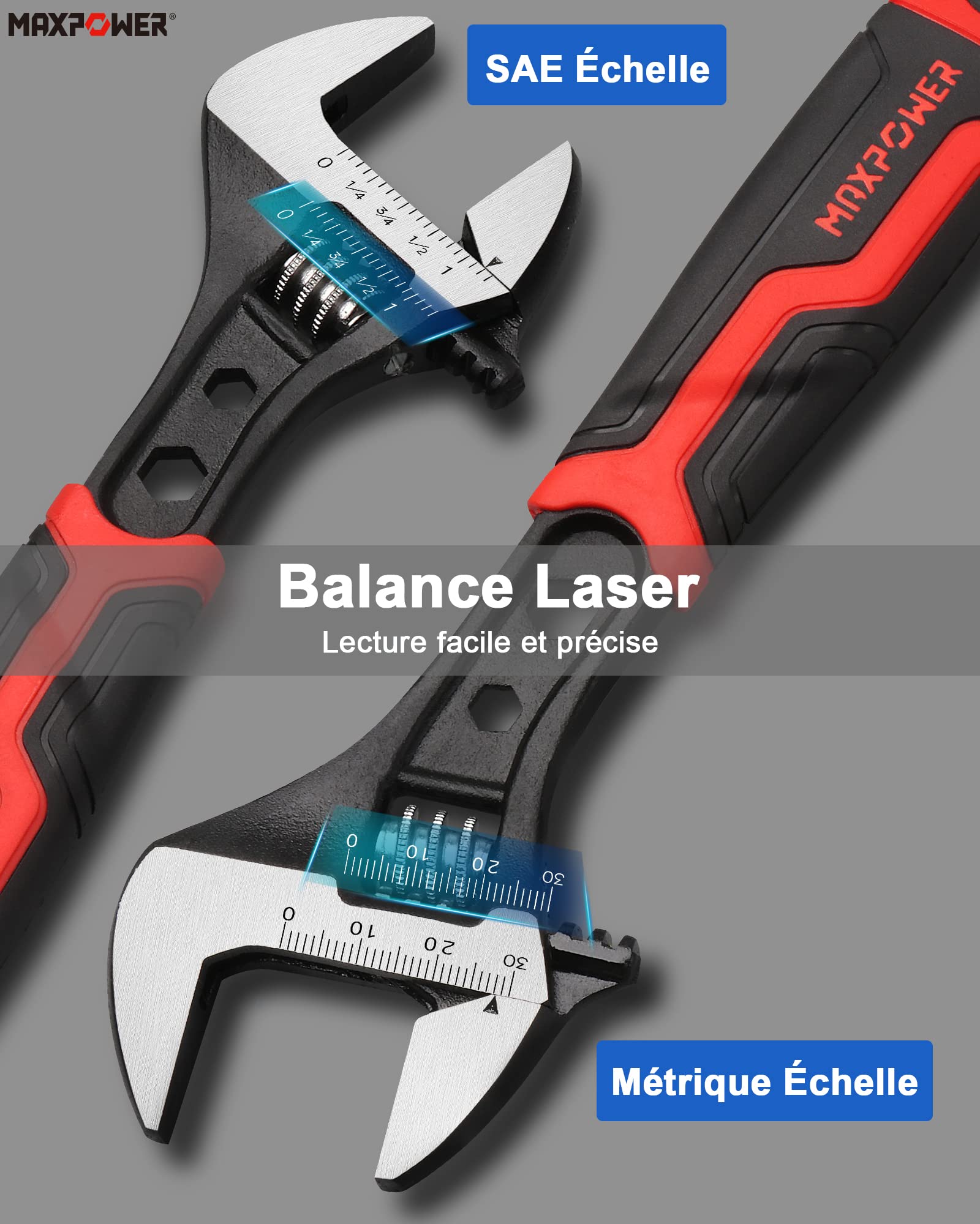 MaxPower Clé clé à molette 200mm 30mm 3 en 1