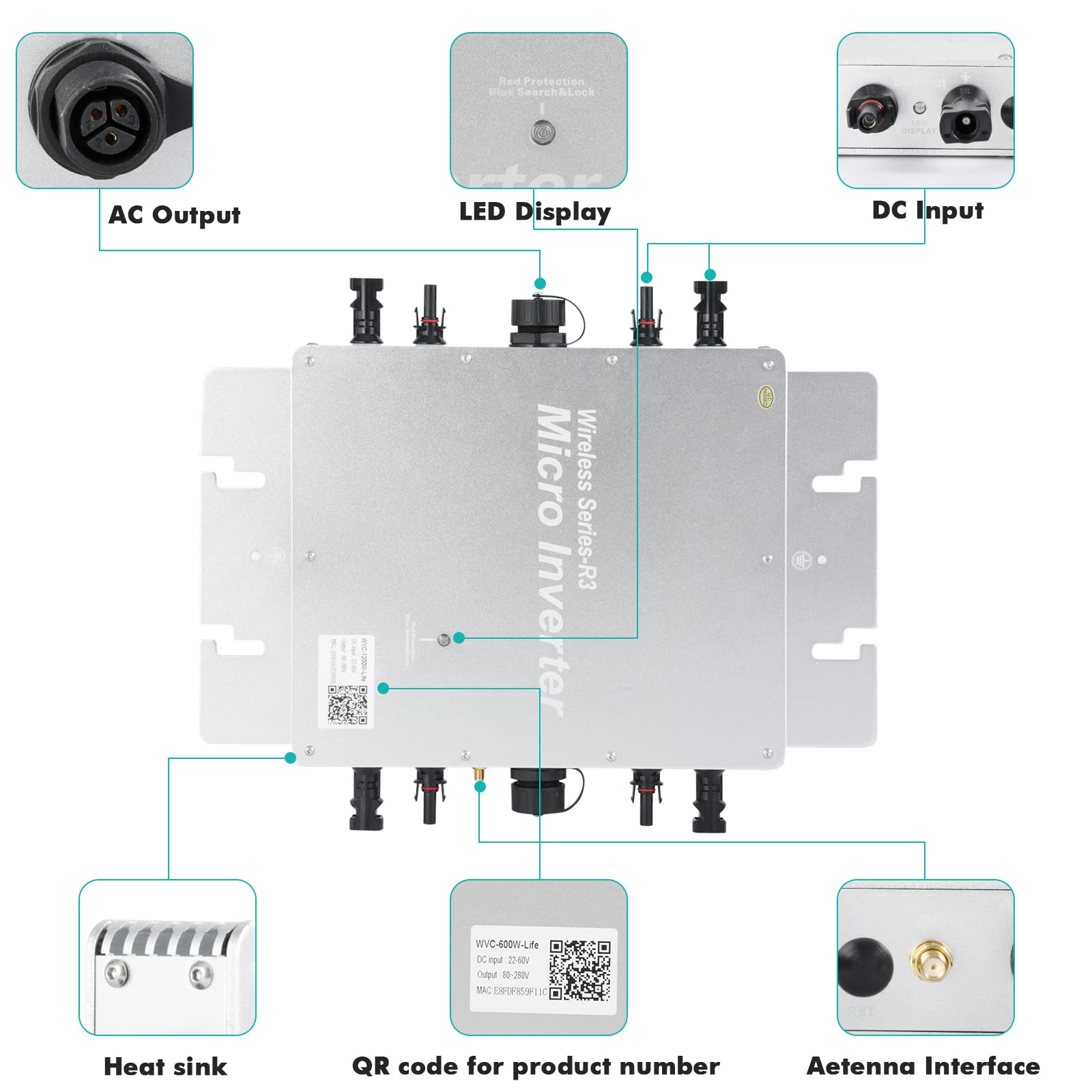 Jadeshay Solaire micro-onduleur 1600W MPPT WiFi IP65