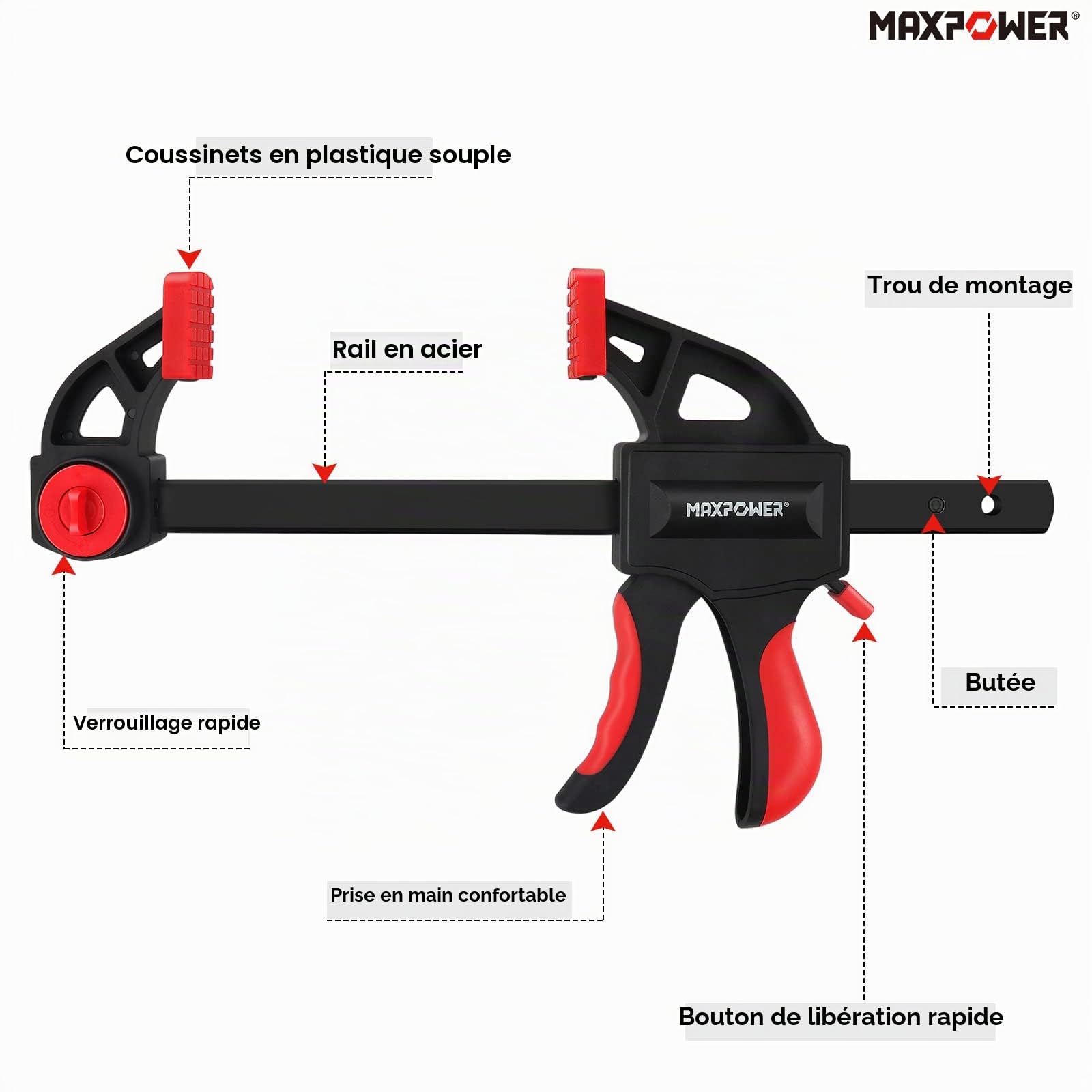 MaxPower Outils de serrage serre-joint rapide 150-600 mm 6 pièces