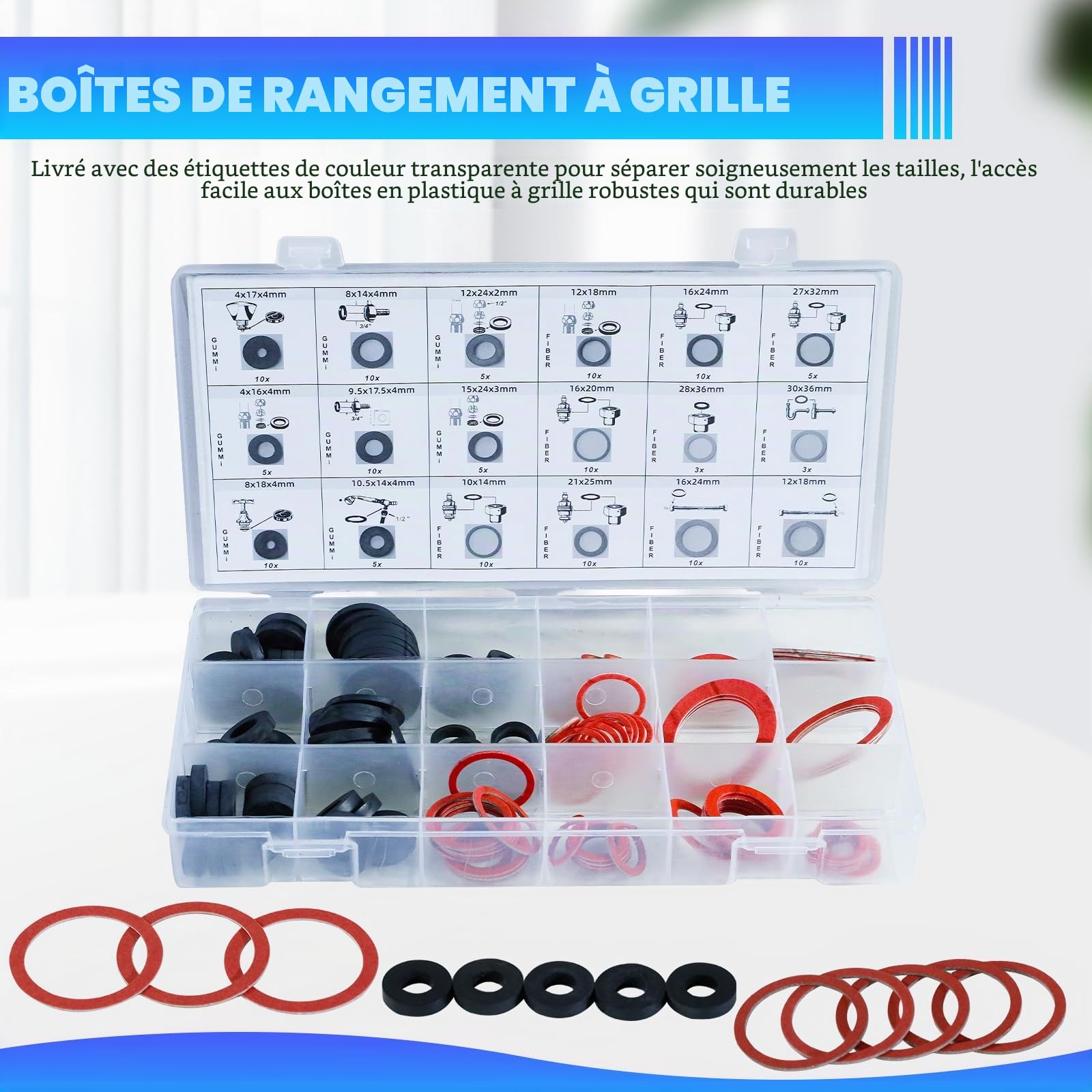 CCLIFE DIY Tools coffret 141 joints toriques fibre caoutchouc