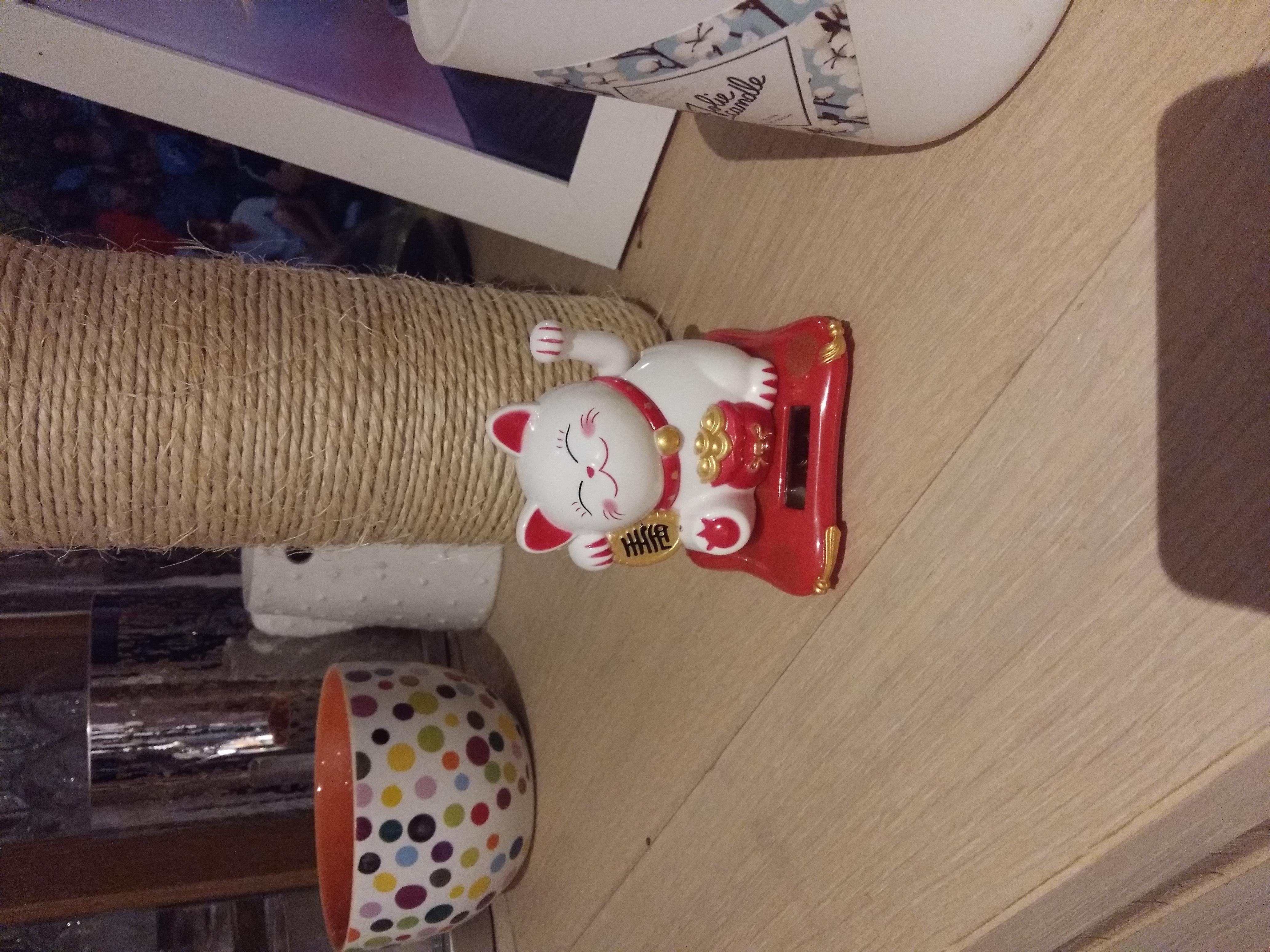 Jadeshay Lucky Cat Chat Solaire Blanc Maneki Neko