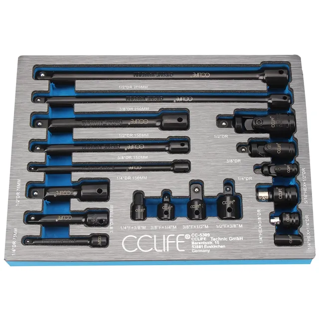 CCLIFE Socket and Bit Sets rallonge douille 18 pièces 1/4-1/2"
