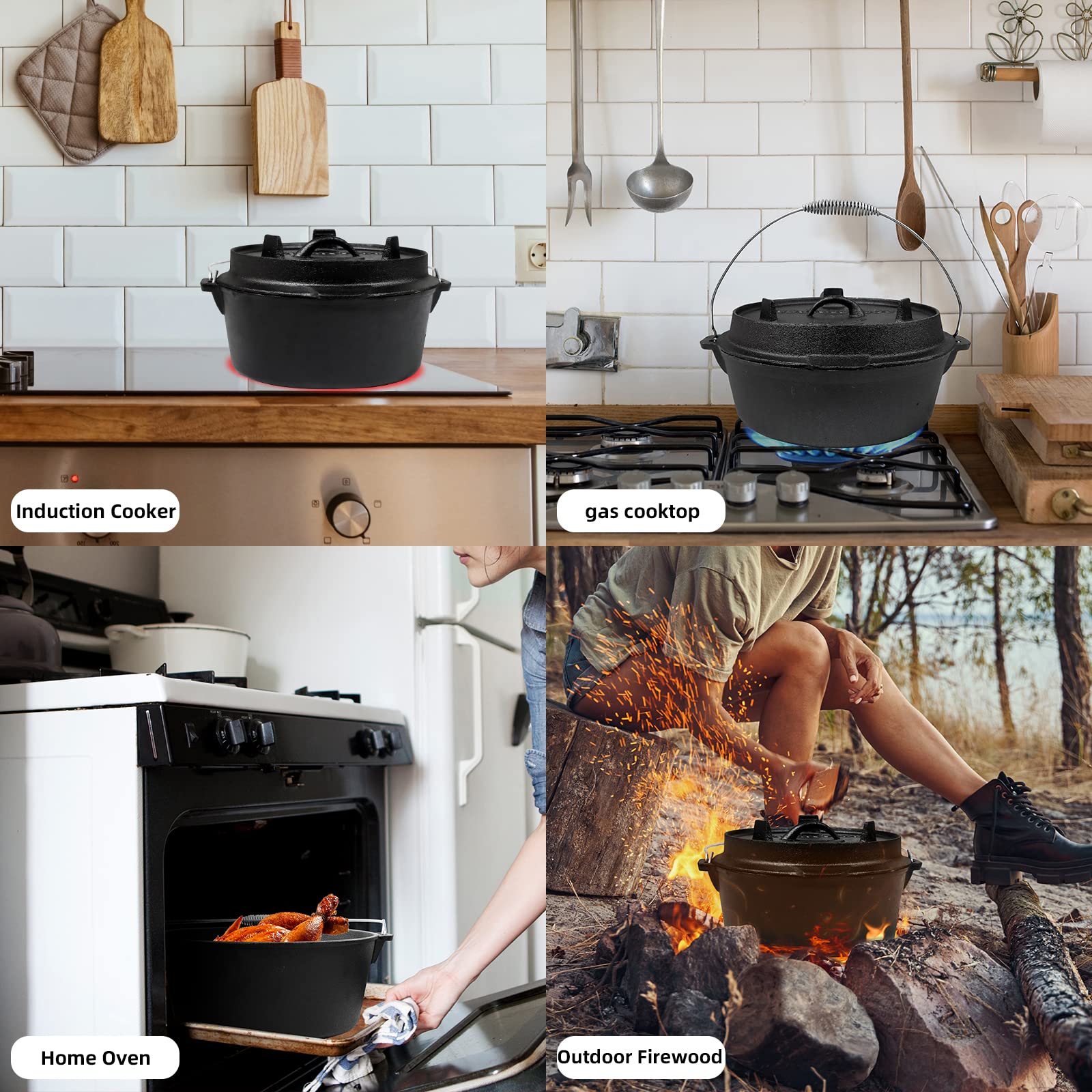 CCLIFE DIY Tools Dutch Oven faitout fonte camping avec couvercle