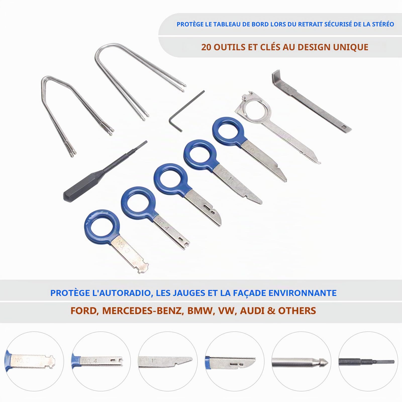 CCLIFE Auto Trim Panel Remover kit autoradio 20 pièces inox