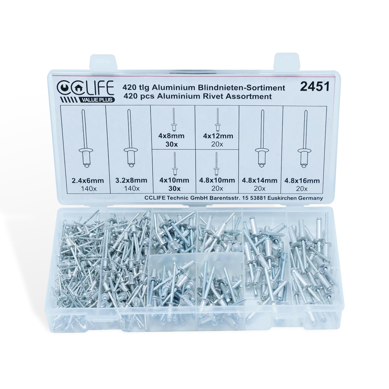 CCLIFE Rivet Guns boîte rivets aveugles alu 1000 pièces