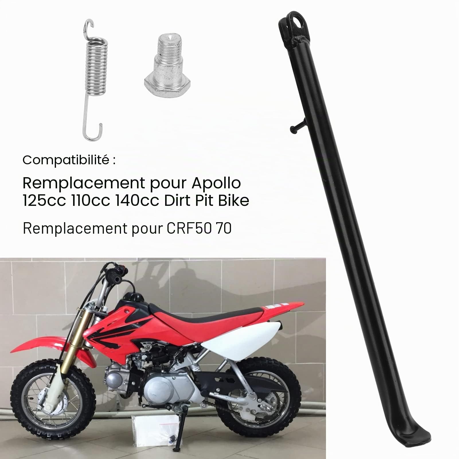 OUKENS Béquille latérale moto 420 mm Apollo Pit Bike