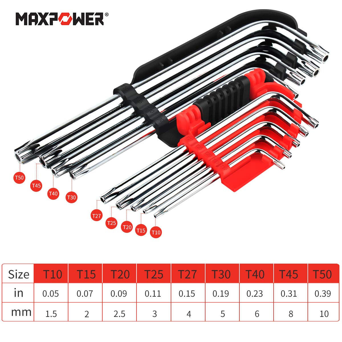 MaxPower Clé jeu 9 clés allen torx percées 1,5-10mm