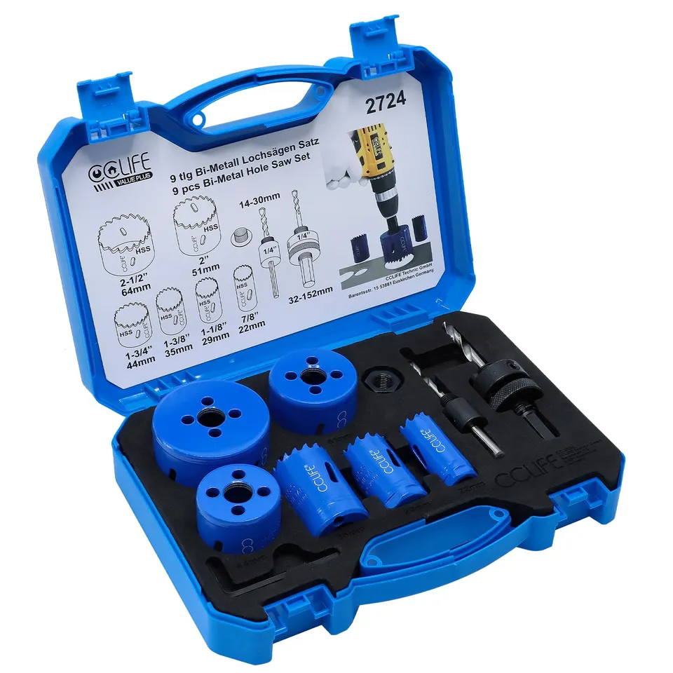 CCLIFE DIY Tools coffret scies cloches 9 pcs 22-64mm bi-métal