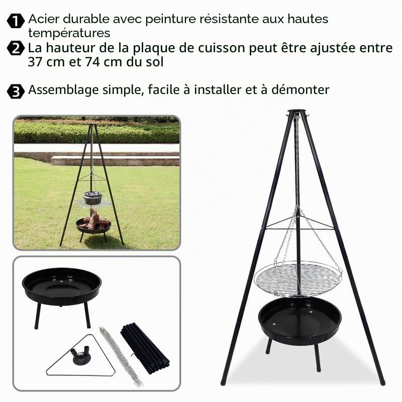 CCLIFE DIY Tools trépied barbecue 166 cm foyer grille