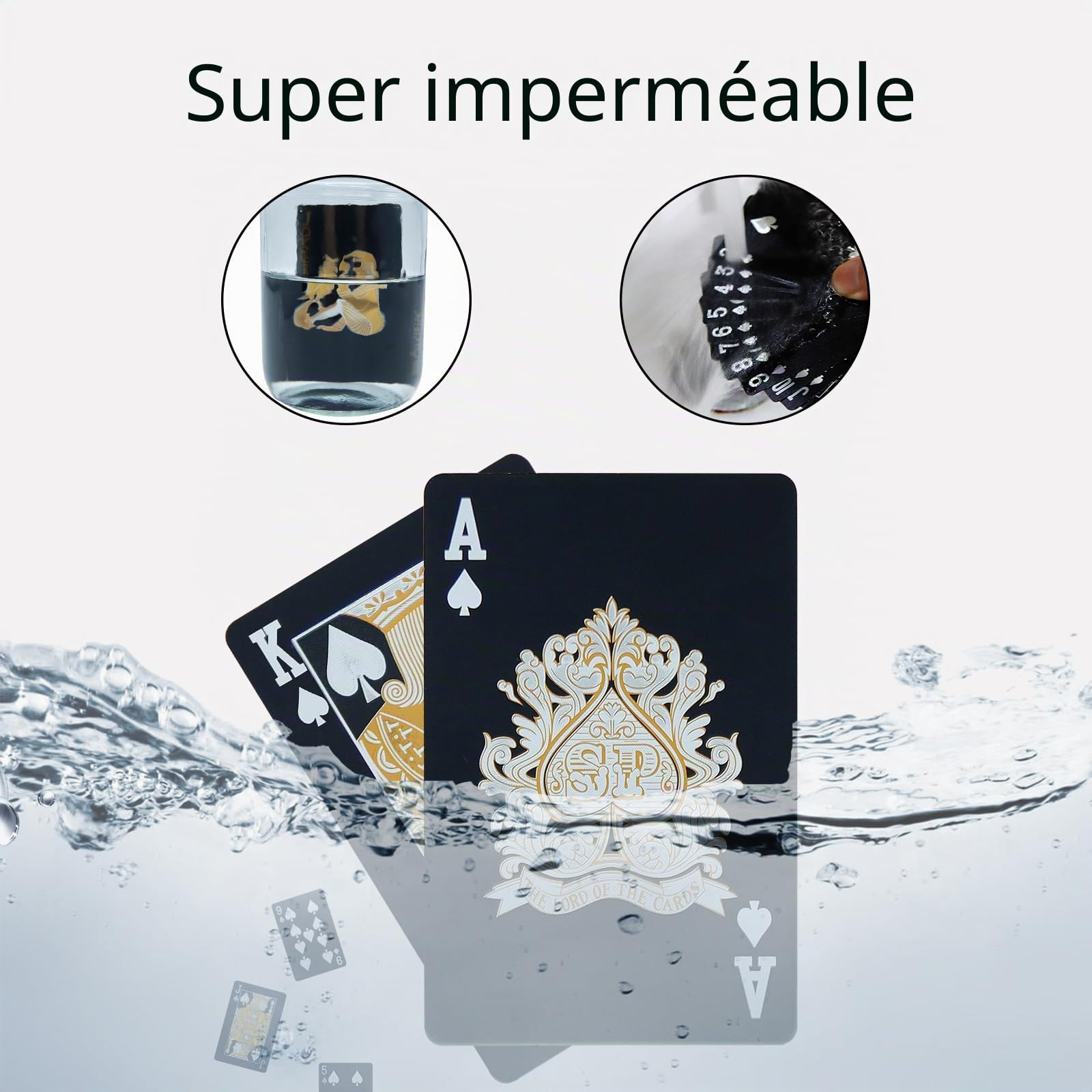 CCLife Carte Poker jeu cartes plastique noir-or 2x54 étanche