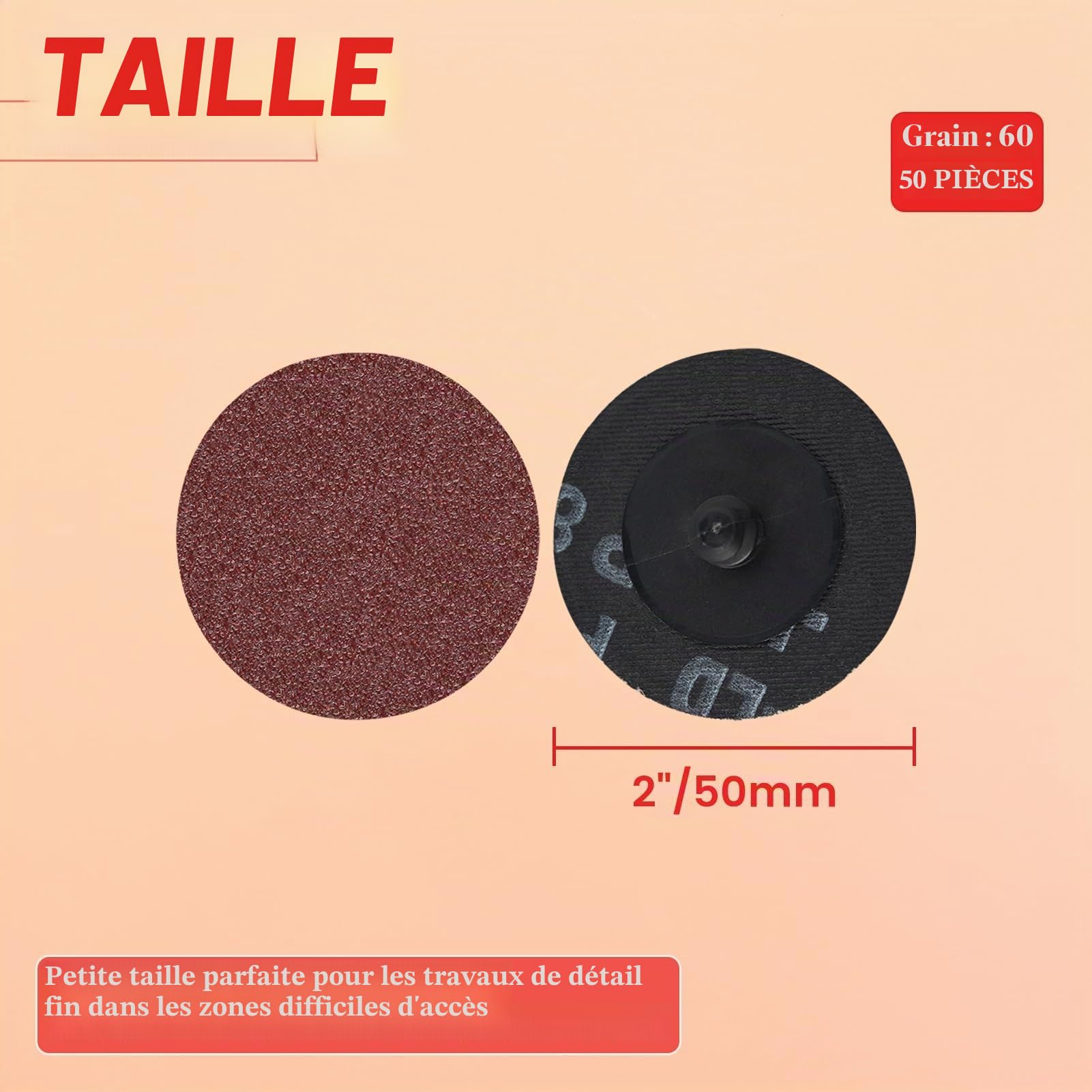 LEONTOOL 50 disques ponçage 2 pouces grain 60 oxyde alu