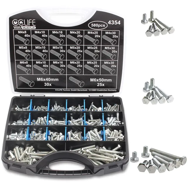 CCLIFE DIY Tools Coffret vis hexagonales 580 pièces M4-M6