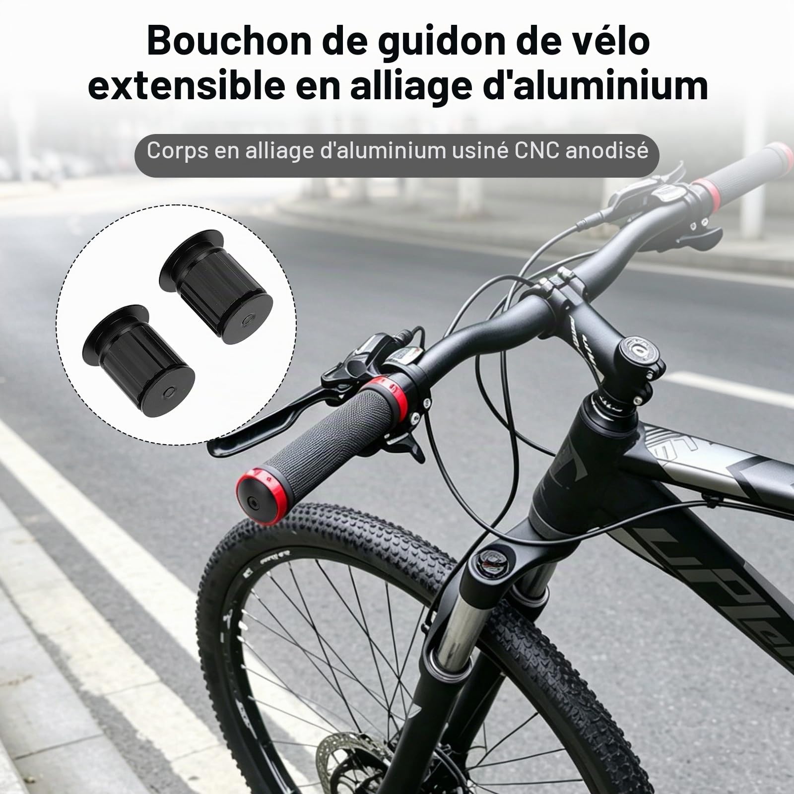 OUKENS Embouts guidon vélo alu noir paire 18-20 mm