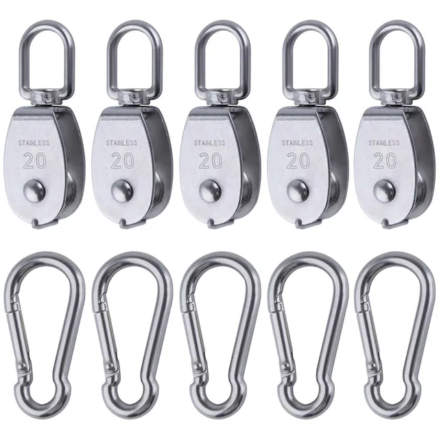 LEONTOOL Poulie M20 inox + mousqueton M5 lot 10 pcs