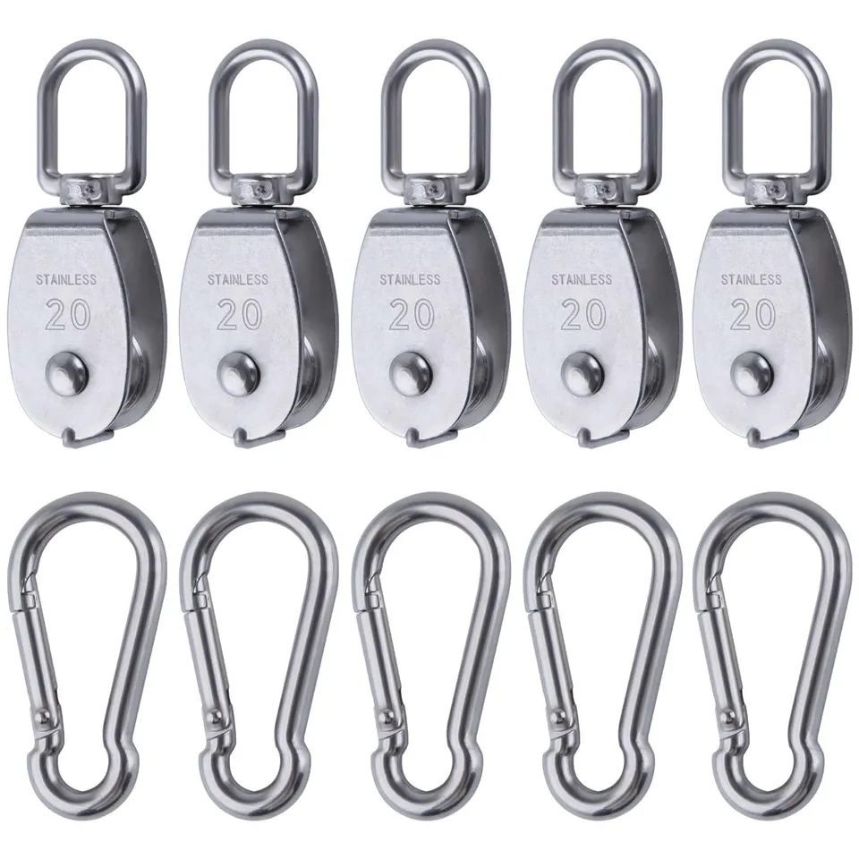 LEONTOOL Poulie M20 inox + mousqueton M5 lot 10 pcs